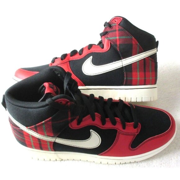 Nike Men's Dunk Hi Retro SE Black University Red Green Plaid Size 9 DV0826-001 - Picture 1 of 5